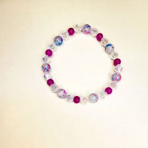 Cotton Candy pink & blue 8mm glass beaded bracelet 7-inch